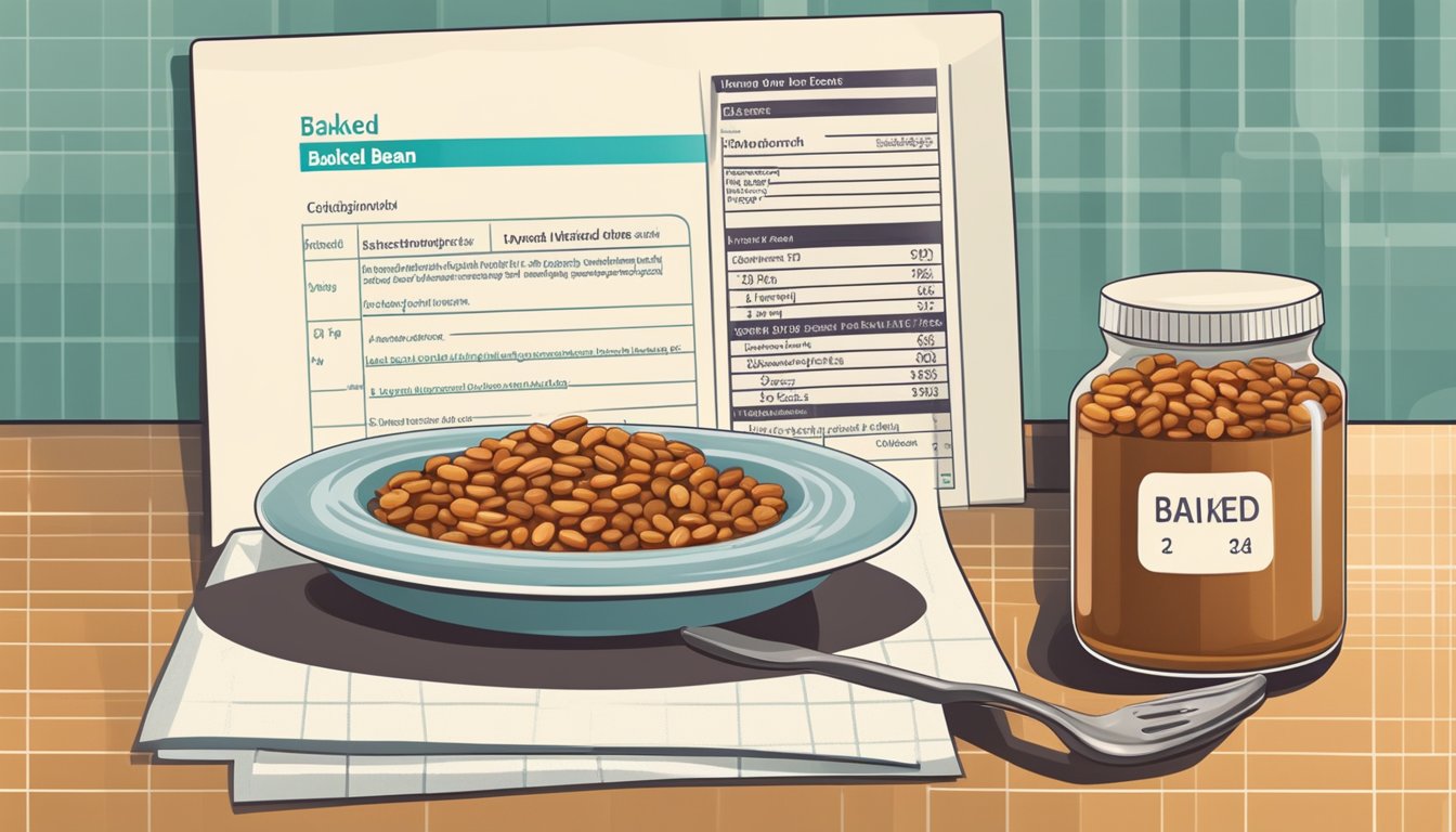 A plate of baked beans sits next to a glycemic index chart on a kitchen counter