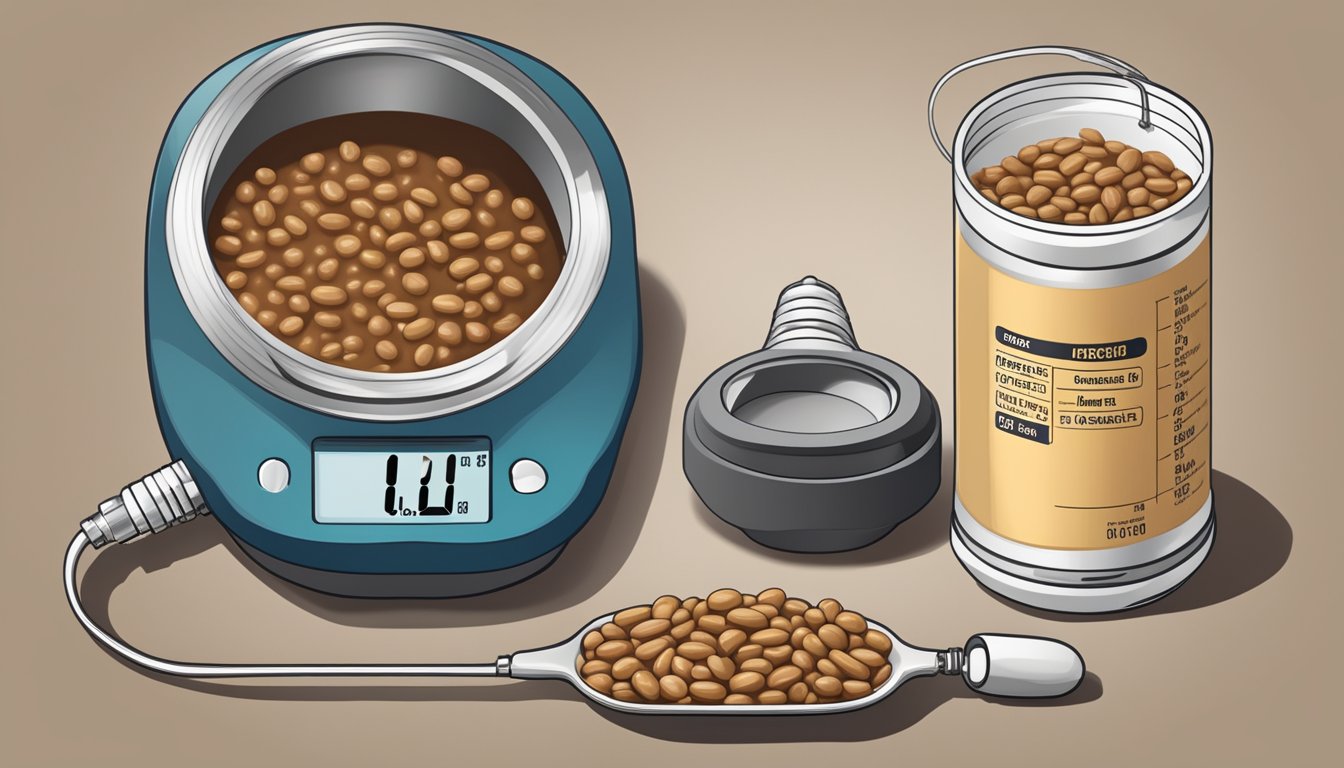 A can of refried beans next to a blood sugar monitor and a chart showing the glycemic index scale