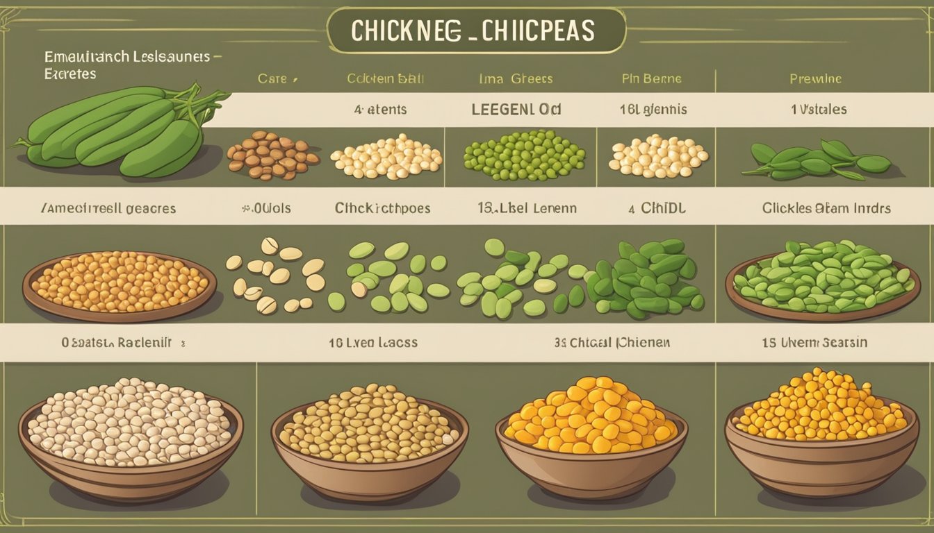 A table with assorted legumes: lima beans, lentils, chickpeas. A chart showing glycemic index values. A person comparing options