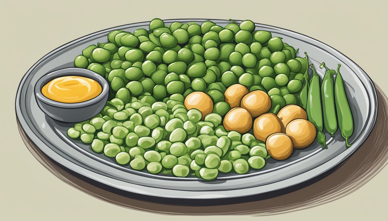 A plate of green peas surrounded by various low GI foods