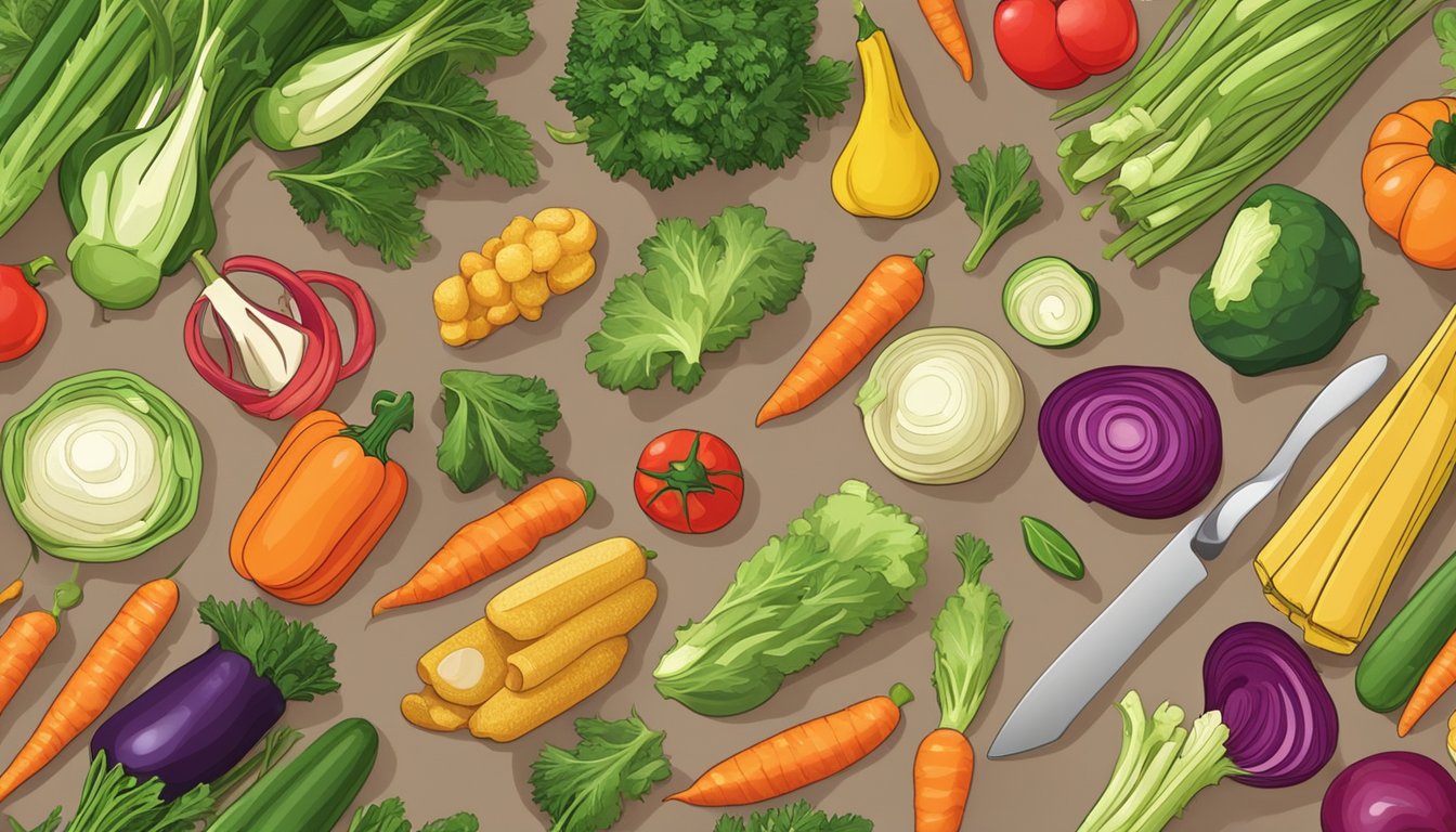 A variety of colorful mixed vegetables being washed, chopped, and prepared for cooking on a cutting board