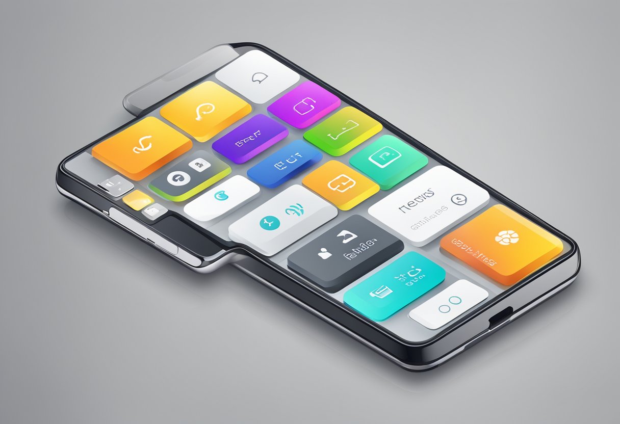 A smartphone with a clean, intuitive interface, displaying a variety of mobile design elements such as buttons, menus, and responsive layouts