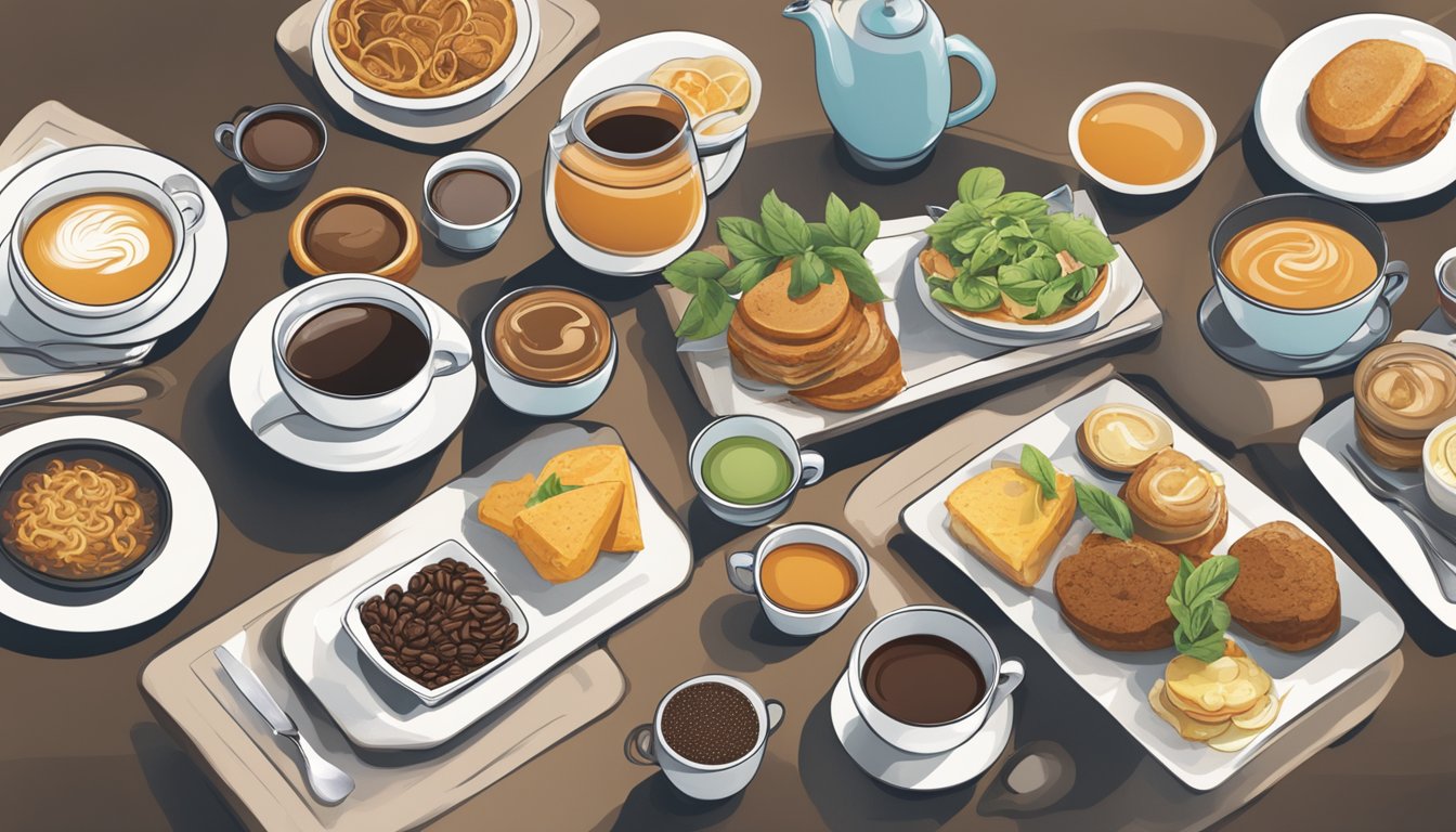 A table set with a variety of coffee and tea options, alongside a plate of diabetic-friendly dinner options. Healthcare providers offer personalized advice