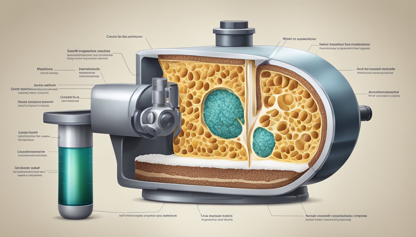 A microscope focused on a cross-section of food, revealing its internal texture and composition