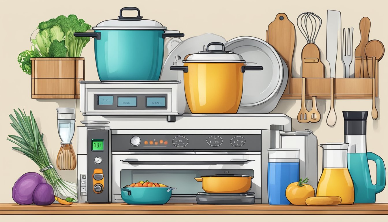 A kitchen counter with various innovative cooking appliances and gadgets designed to make cooking for diabetes easier