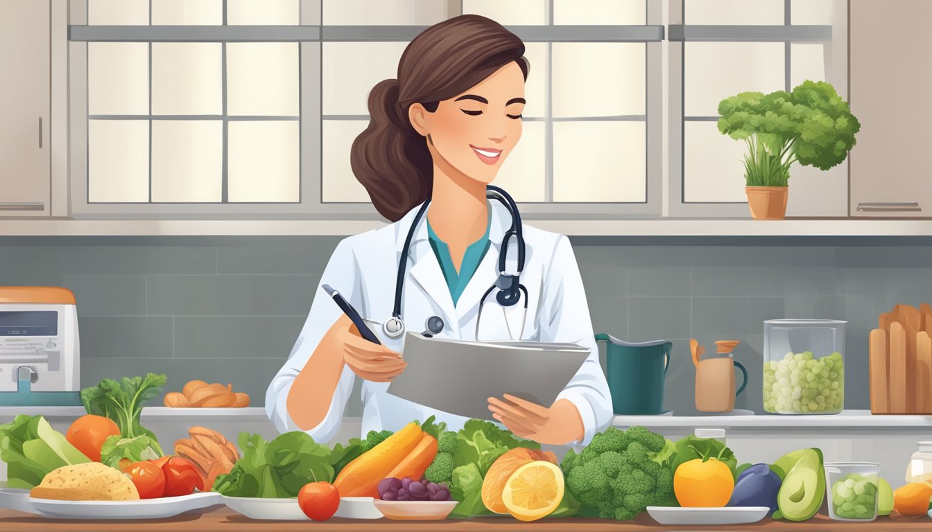 A dietitian adjusting meal plans for diabetic patients based on healthcare standards and professional care