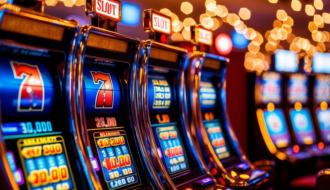 Mesin slot online yang cerah dengan lampu berkedip dan jackpot progresif yang terus berkembang