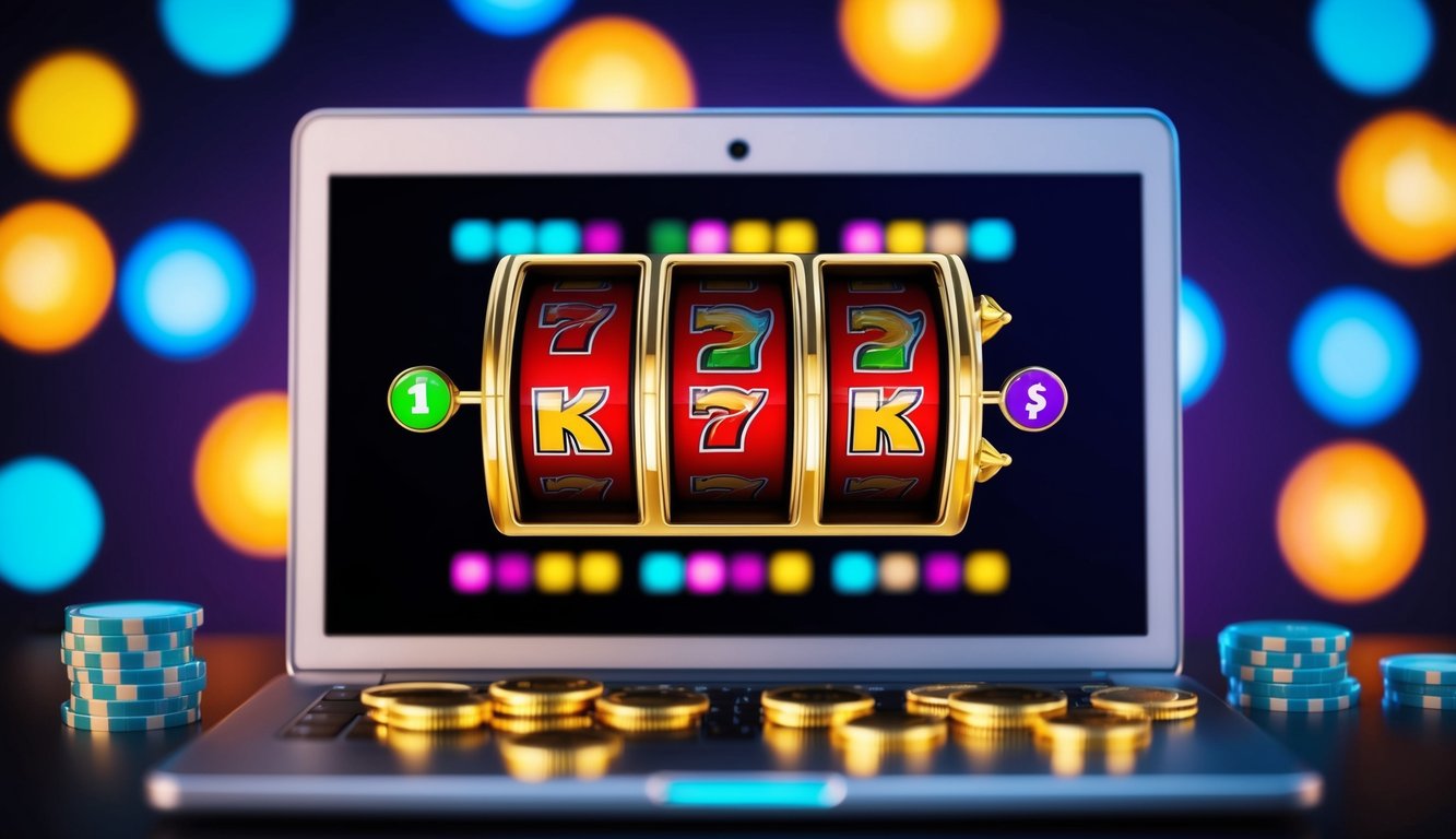 Mesin slot online yang cerah dikelilingi oleh simbol bonus yang bersinar