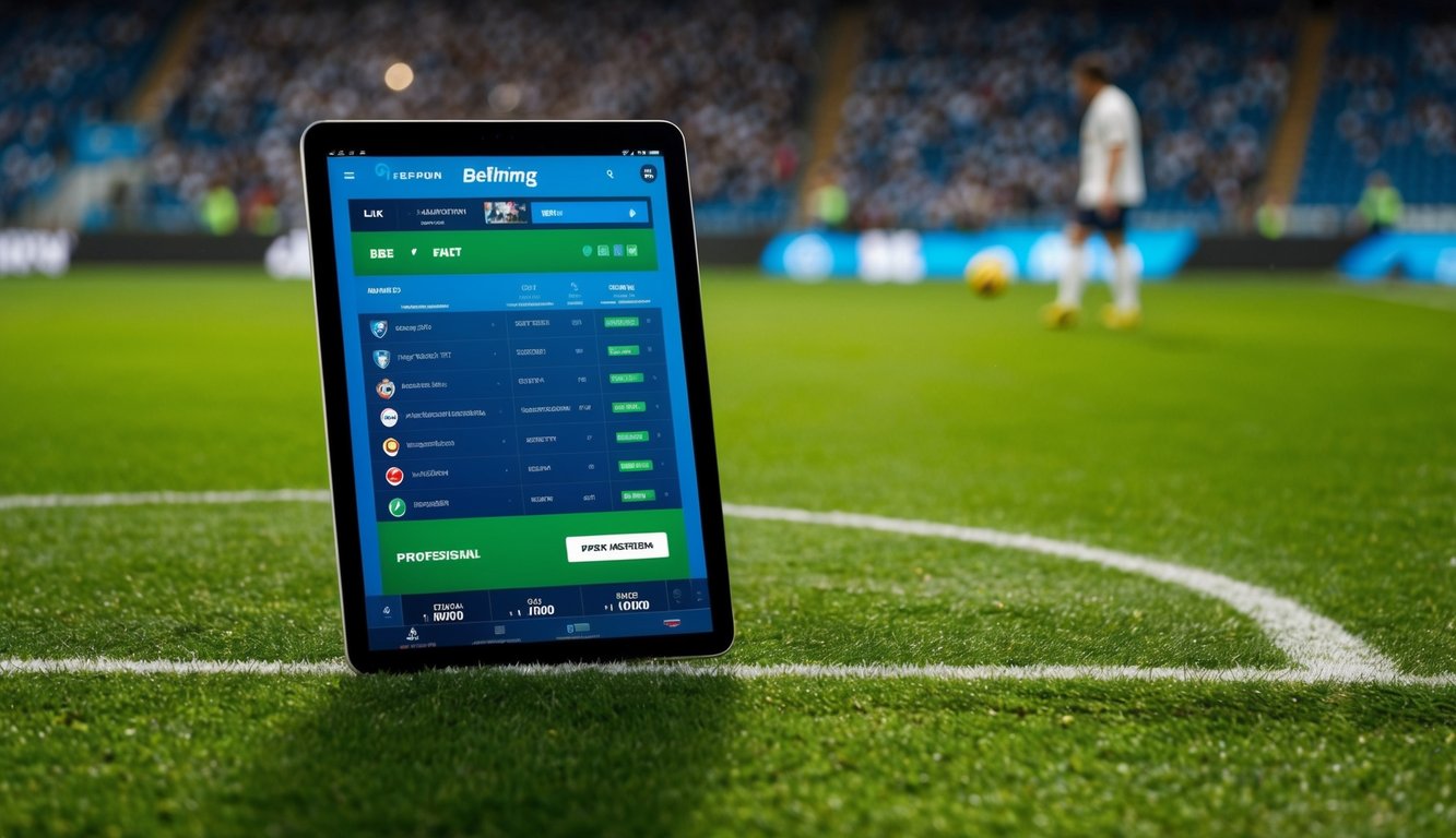 Sebuah lapangan sepak bola dengan platform streaming langsung dan taruhan digital