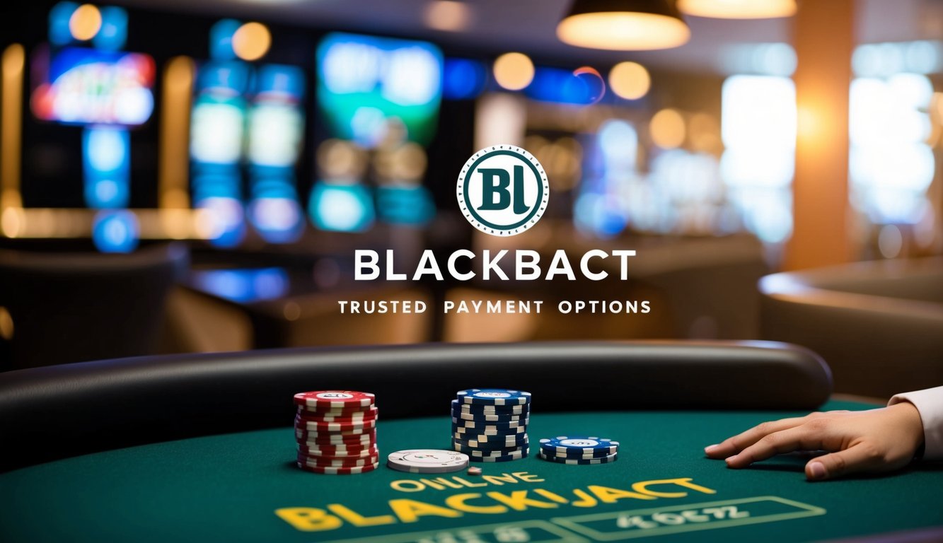 Antarmuka blackjack online yang ramping dan modern dengan logo terpercaya dan opsi pembayaran yang aman