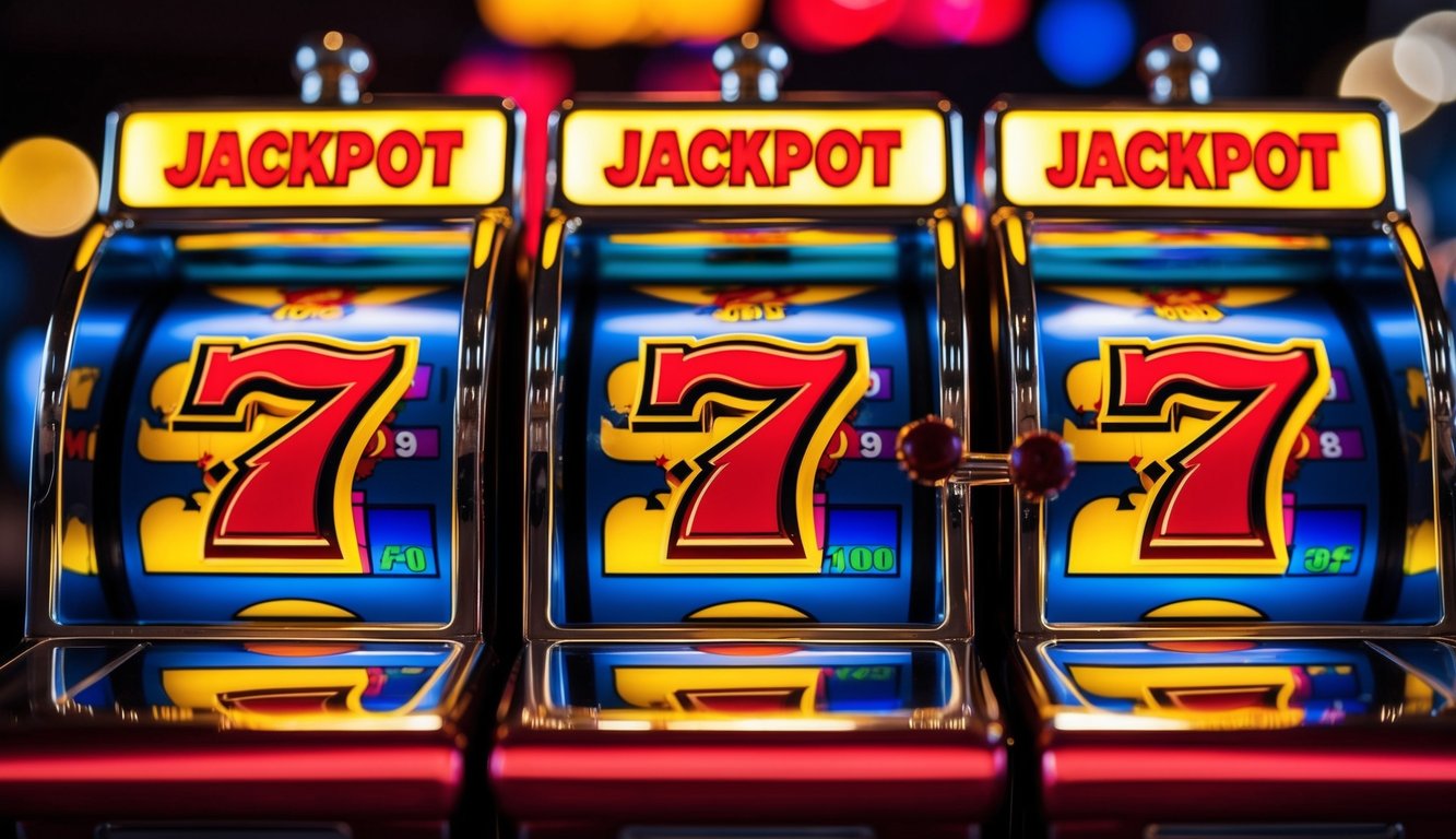 Mesin slot berwarna-warni dengan tiga simbol jackpot yang cocok