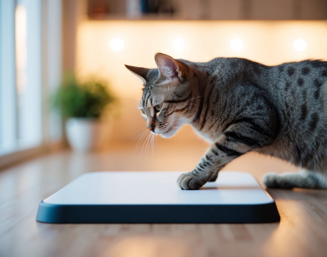 A cat with stiff joints struggles to jump onto a low surface, wincing in pain as it moves