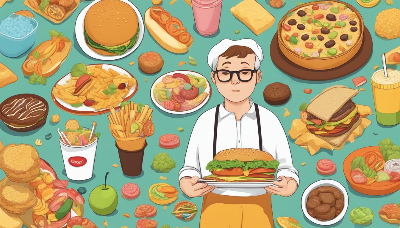 A person with diabetes struggles to resist unhealthy food while surrounded by tempting options