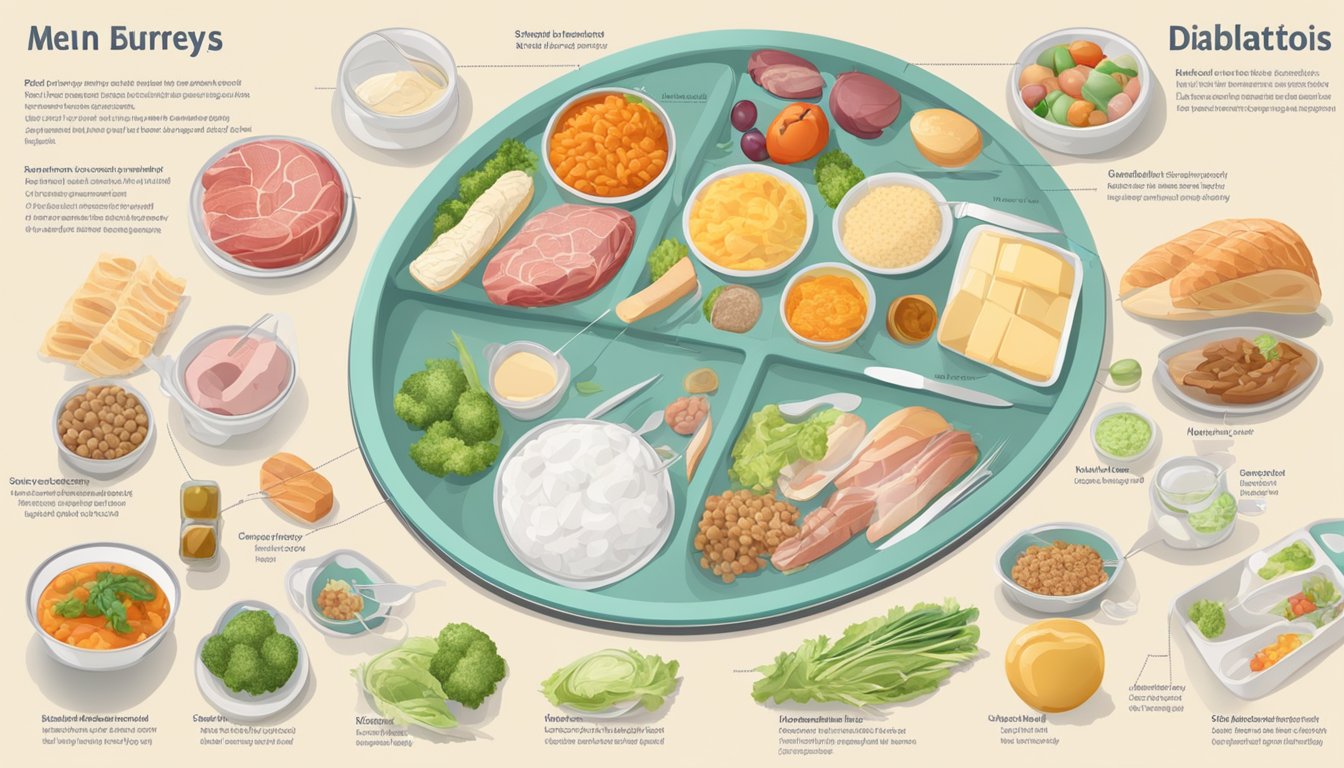 A table with various meal options, divided into sections for different types of surgery and diabetic dietary needs