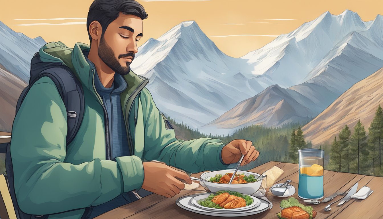 A person with diabetes adjusting their dinner habits while living in a high-altitude location, with a focus on diabetes technology for high-altitude conditions