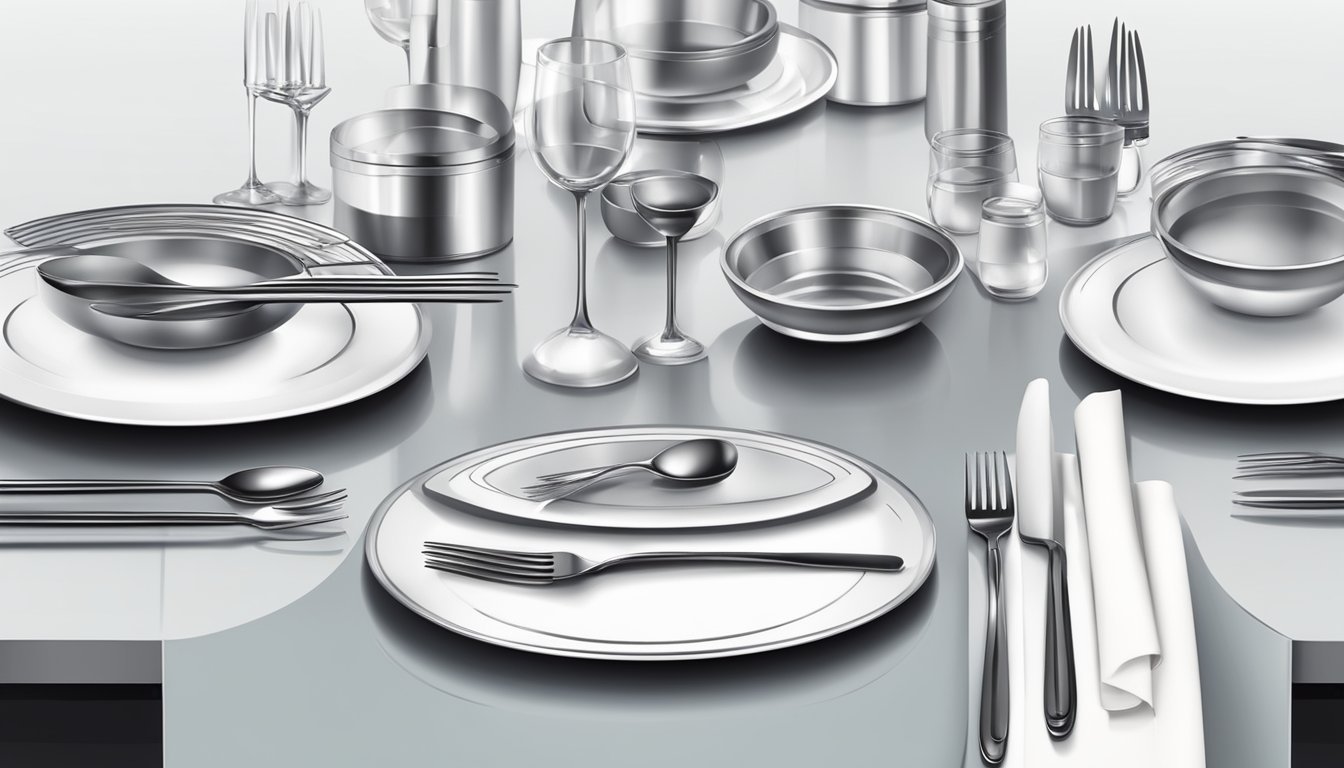 A table set with various types of cutlery, including forks, knives, and spoons, arranged neatly next to a plate and napkin