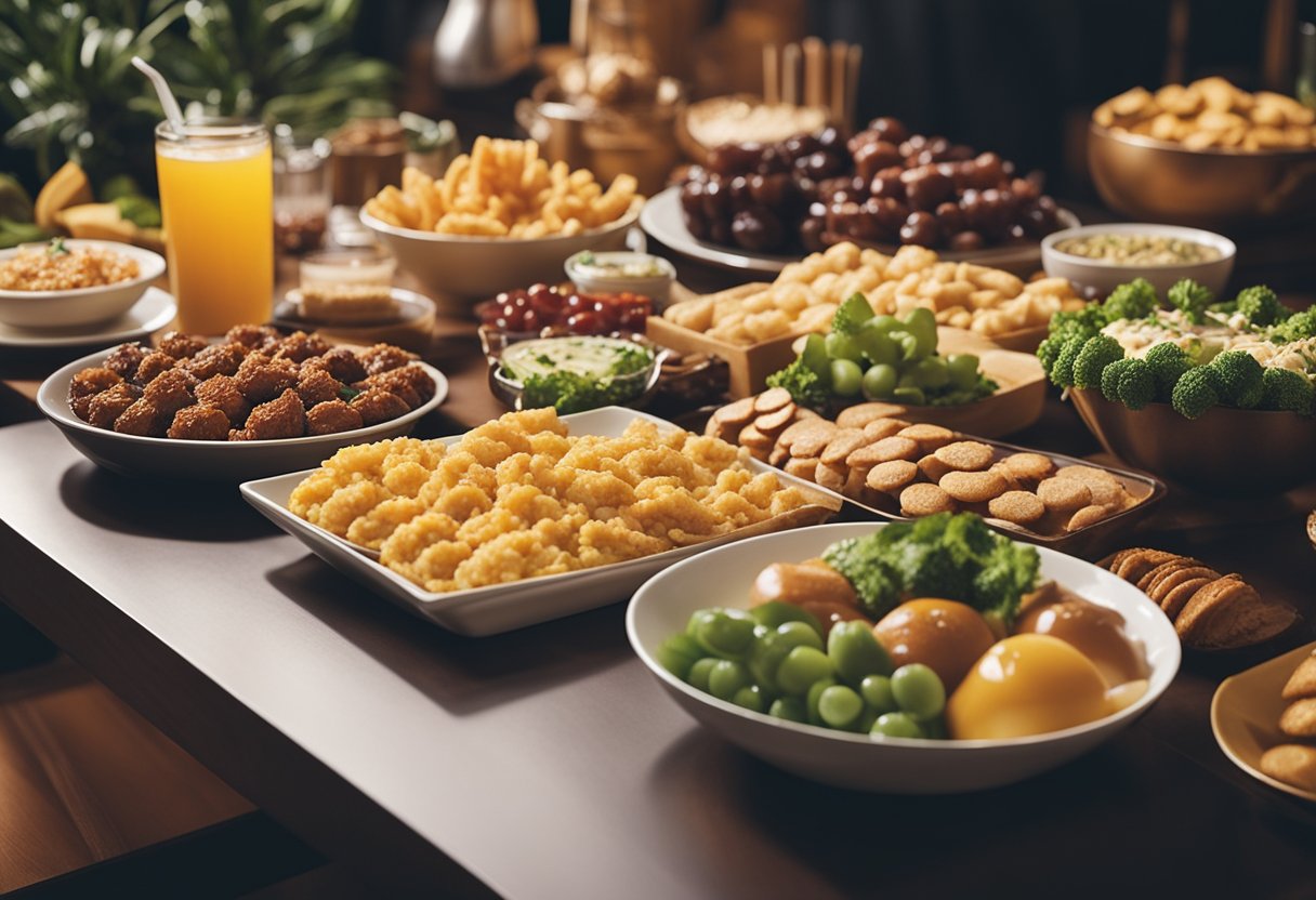 A colorful spread of budget-friendly food and drink options arranged on a table for a party