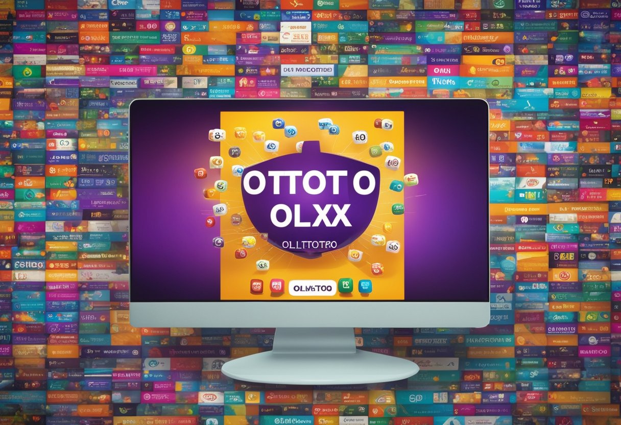 Antarmuka digital yang berwarna-warni dan hidup menampilkan situs web lotere online terbesar di dunia, OLXTOTO