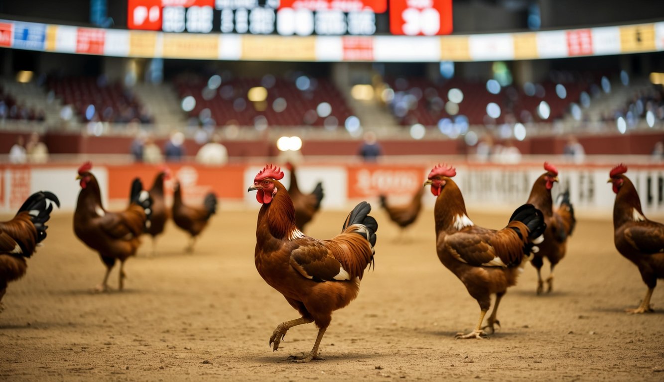 Sebuah arena sabung ayam resmi yang ramai dengan pasar taruhan internasional dan lokal