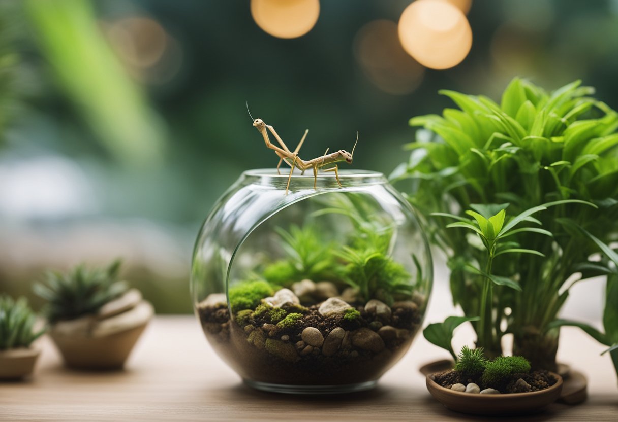 A mantis keeper sets up a small terrarium with incorrect humidity and temperature levels, and places the mantis in an unsuitable environment