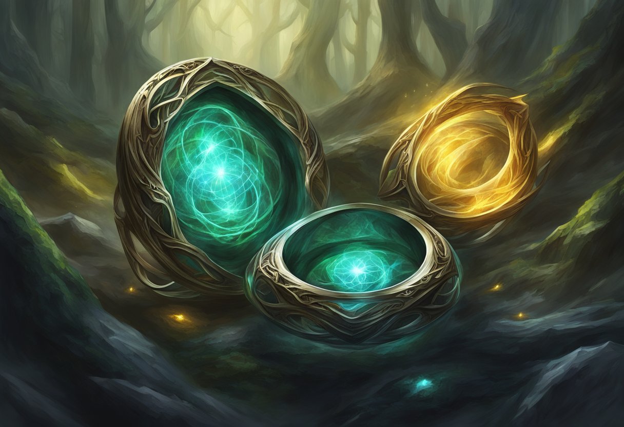 The elven rings emit a dark, twisting energy, surrounded by a sense of foreboding and corruption