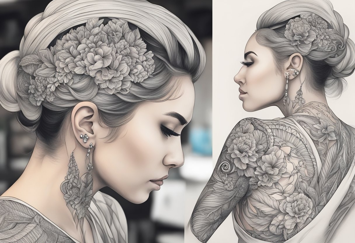 Blackwork Tattoo Curitiba: Arte e Estilo na Capital Paranaense Um tatuador em Curitiba cria cuidadosamente um design em blackwork na pele de um cliente, usando linhas precisas e técnicas de sombreamento.