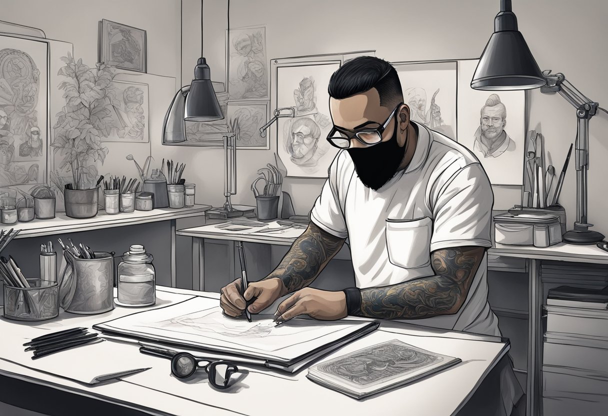 Blackwork Tattoo Curitiba: Arte e Estilo na Capital Paranaense Um artista de tatuagem em blackwork em Curitiba segue cuidadosamente as normas de segurança e a legislação enquanto trabalha em seu estúdio.