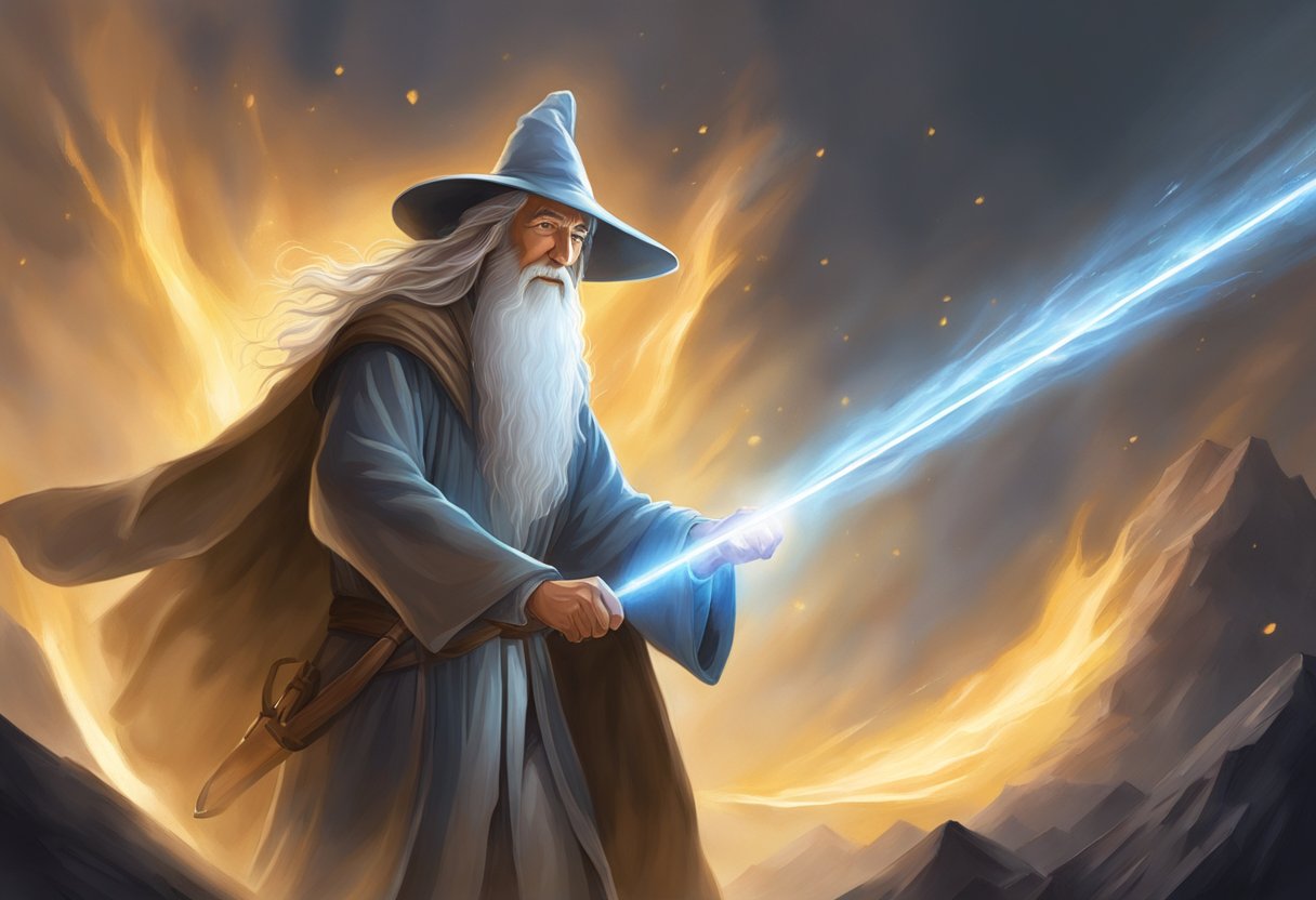 Eru's radiant light envelops Gandalf, sending him back