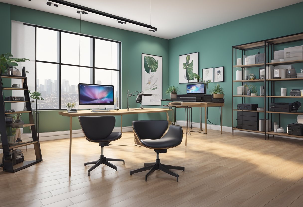 Studio de Piercing Curitiba Centro: Guia Completo para Escolher o Melhor Um estúdio moderno e elegante no centro de Curitiba, com decoração minimalista e equipamentos de piercing profissionais em exibição.