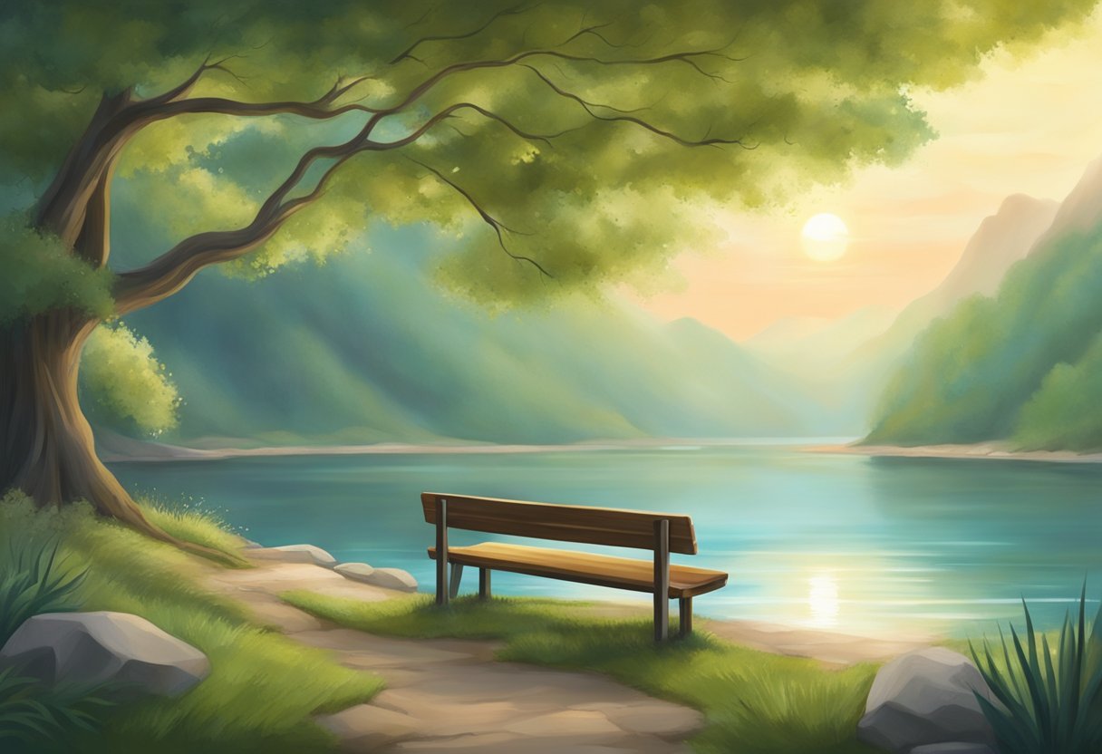 Um ambiente sereno com um ambiente tranquilo, simbolizando a jornada de superação da dependência química por meio de apoio e tratamento.