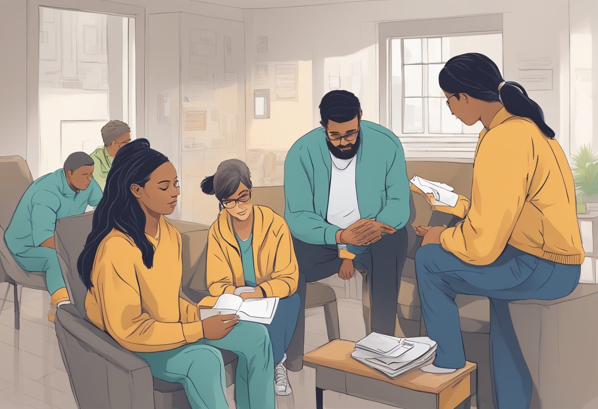 Um grupo de profissionais realizando intervenções e oferecendo apoio a indivíduos que lutam contra a dependência química