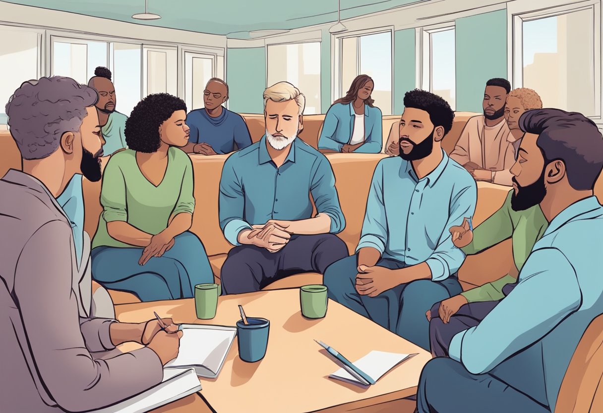 Um grupo de pessoas participando de uma discussão sobre os aspectos legais e éticos de remover indivíduos que lutam contra o abuso de substâncias de seu ambiente.