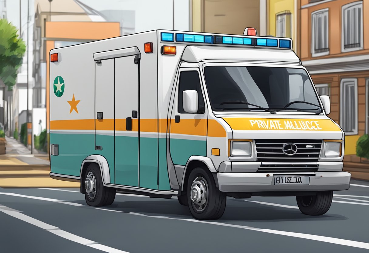 Uma ambulância particular estacionada em uma rua em Curitiba, Brasil