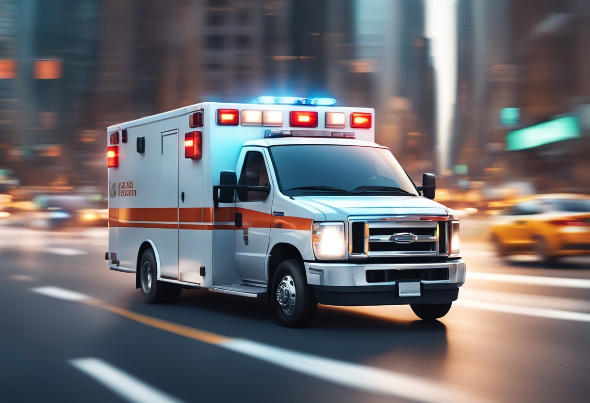 Serviços de Ambulância: Importância e Eficiência no Atendimento Emergencial 4 Uma ambulância com luzes piscando e sirenes passa rapidamente por uma rua movimentada da cidade, desviando do trânsito para chegar ao seu destino.