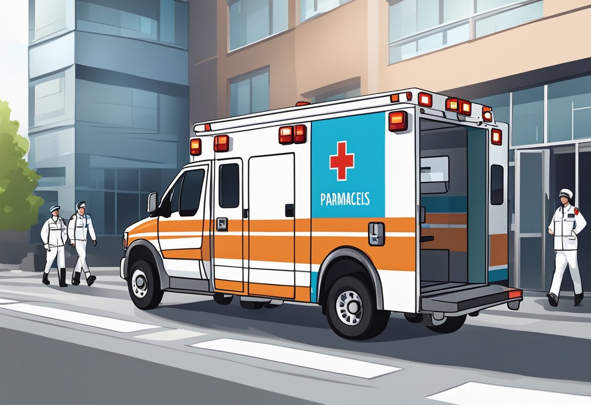 Plano de Ambulância: Guia Completo para Escolha e Adesão 1 Uma ambulância estacionada do lado de fora de um hospital, com suas luzes piscando e os paramédicos correndo para descarregar uma maca.