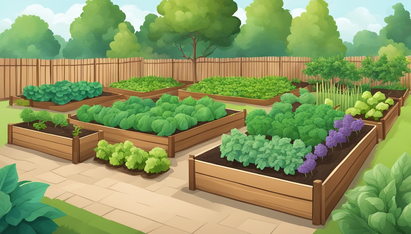 A healthy vegetable garden with vibrant, disease-free plants surrounded by well-maintained soil and clear, weed-free paths