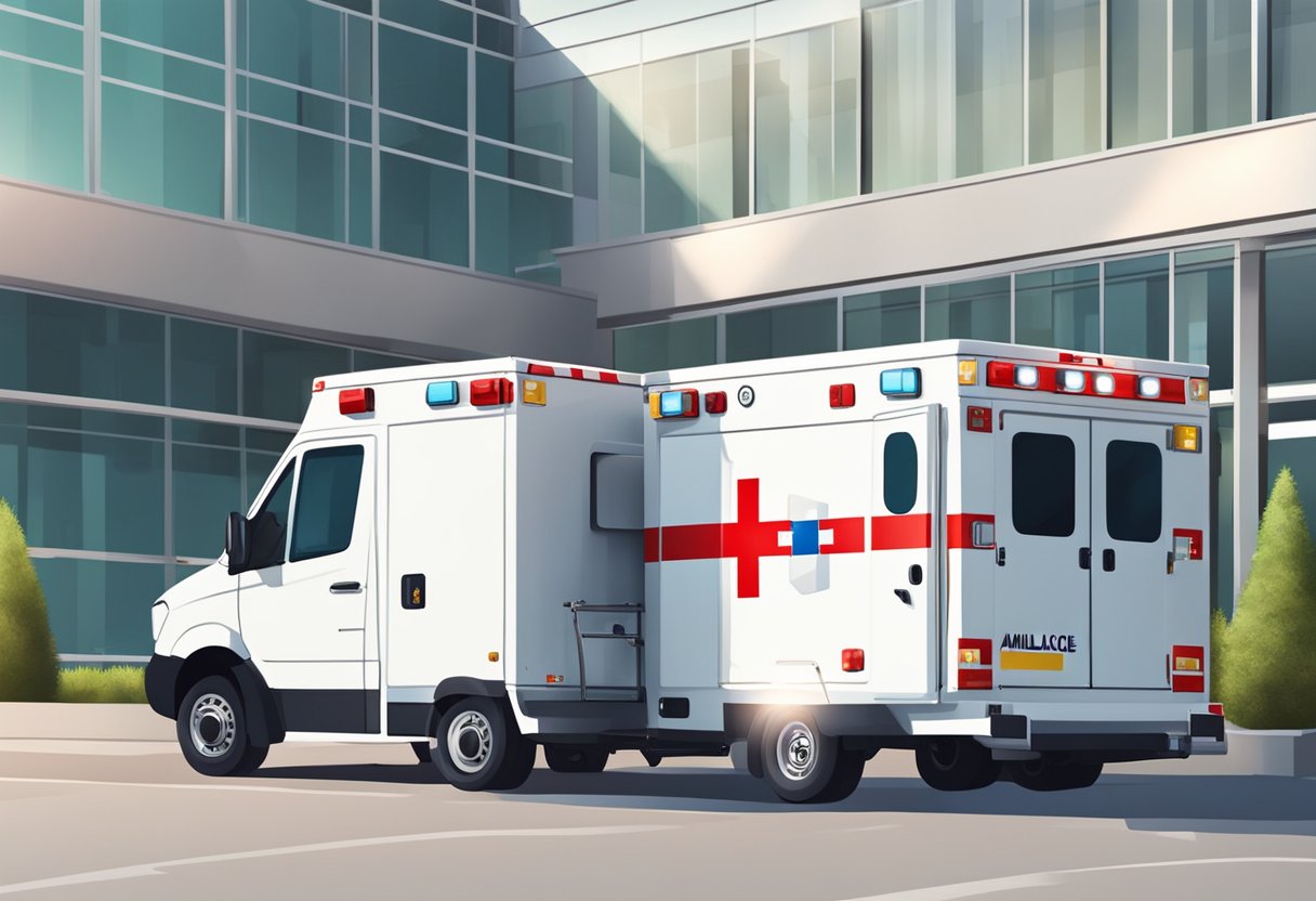 Ambulância Particular Preço: O Que Considerar ao Contratar Serviço 2 Uma ambulância moderna com equipamentos médicos e um logo de cruz vermelha estacionada do lado de fora de um hospital.