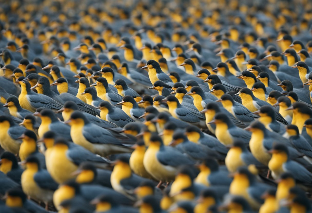 En flokk med fugler infisert med Ceratophyllus gallinae lopper, som forårsaker ubehag og irritasjon hos dyrene.