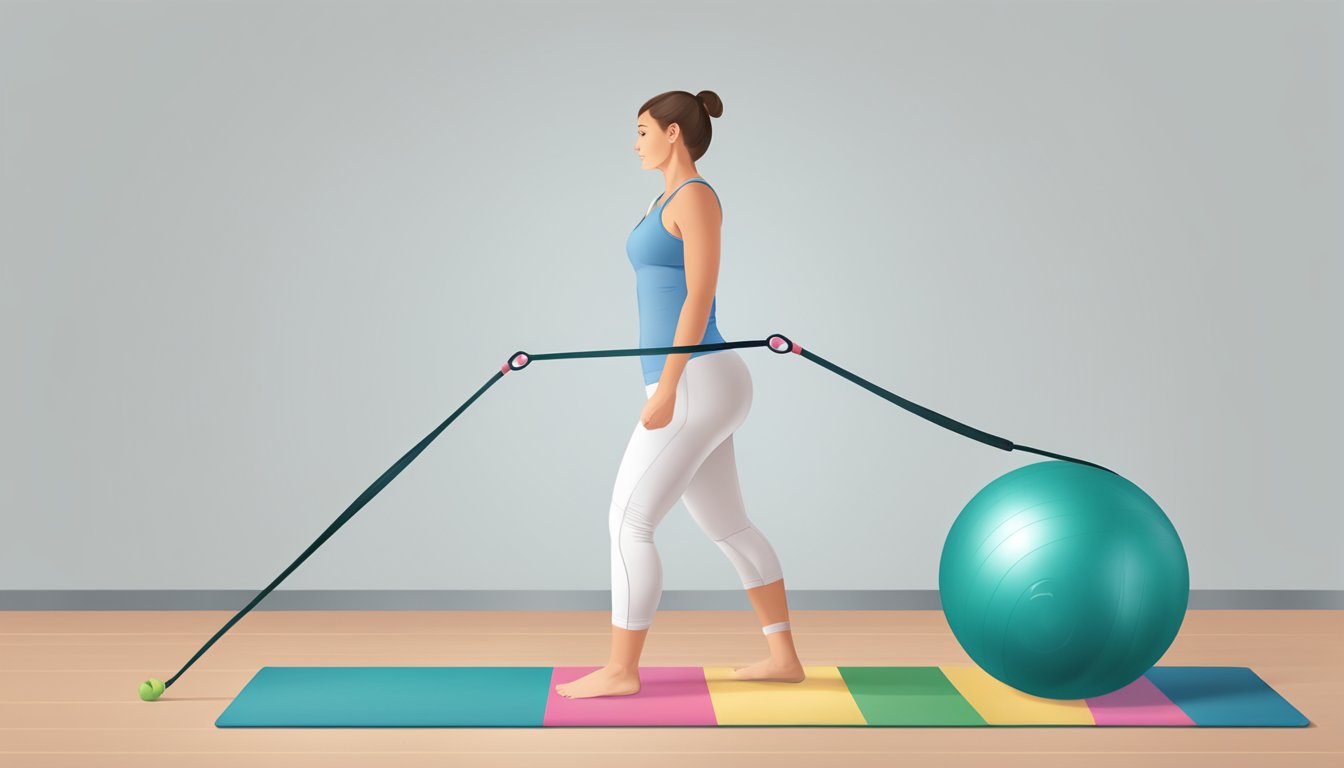 A diabetic individual performing balance exercises using resistance bands and a stability ball, with a focus on weight loss