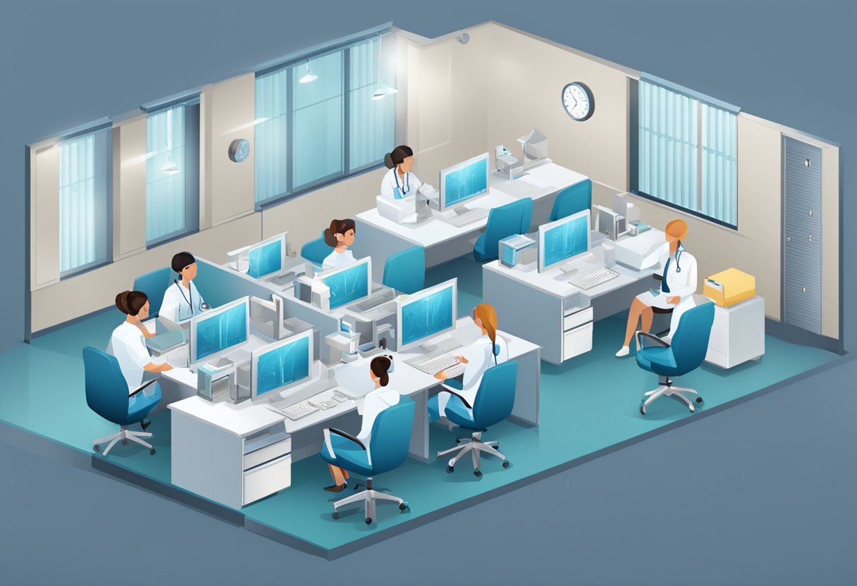 Um centro de atendimento médico moderno com serviço 24 horas, equipado com tecnologia avançada para fornecer assistência médica a qualquer hora do dia.