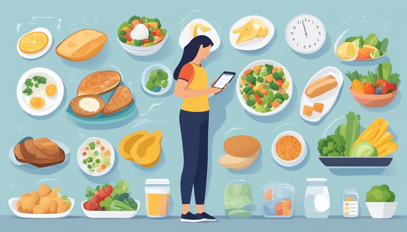 A person's daily routine: checking blood glucose, meal planning, exercise, and tracking weight loss progress with a focus on managing diabetic gastroparesis