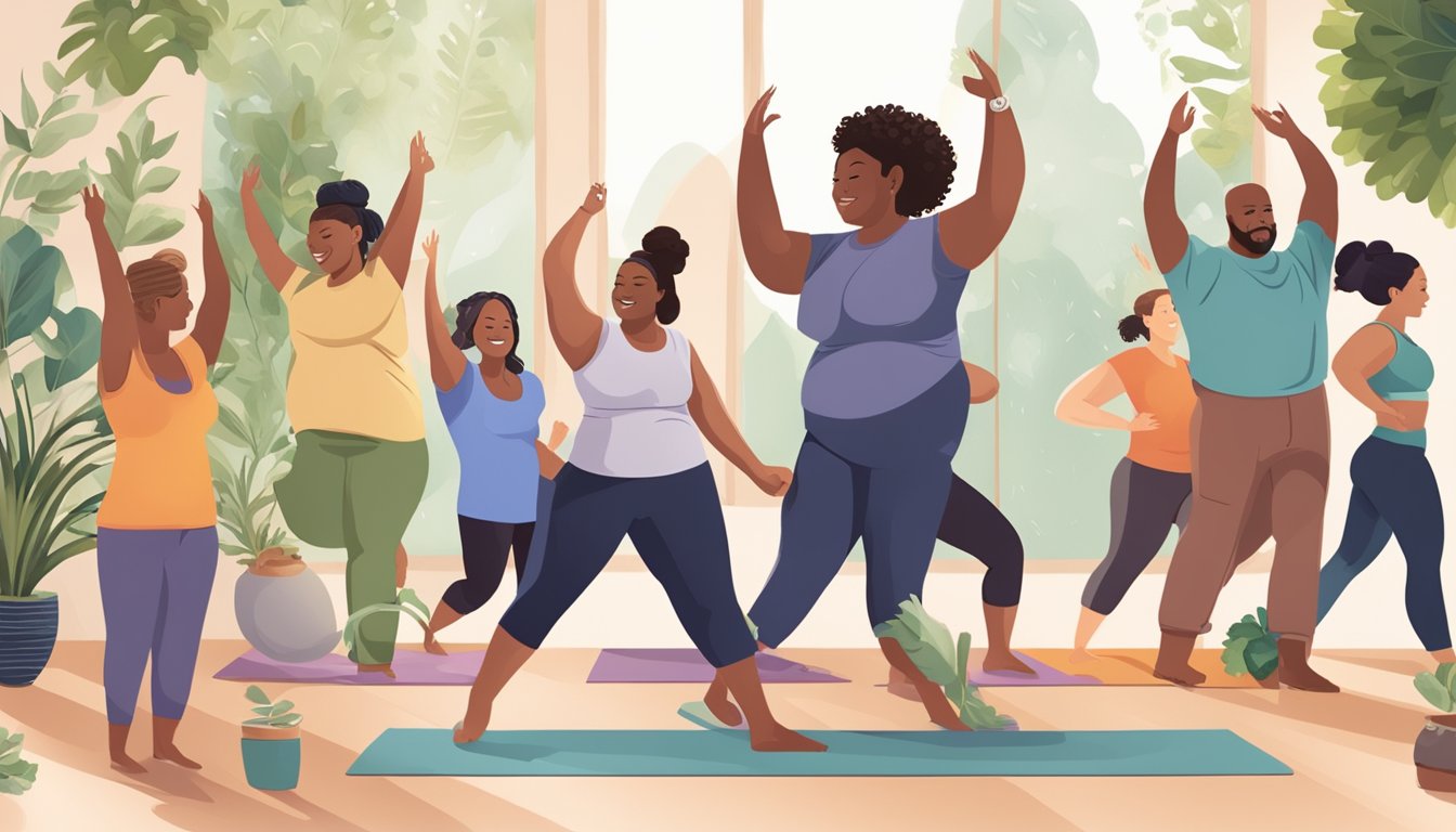 A diverse group of individuals engage in supportive activities like yoga, hiking, and cooking together, celebrating their bodies and embracing self-image changes on their diabetic weight loss journey