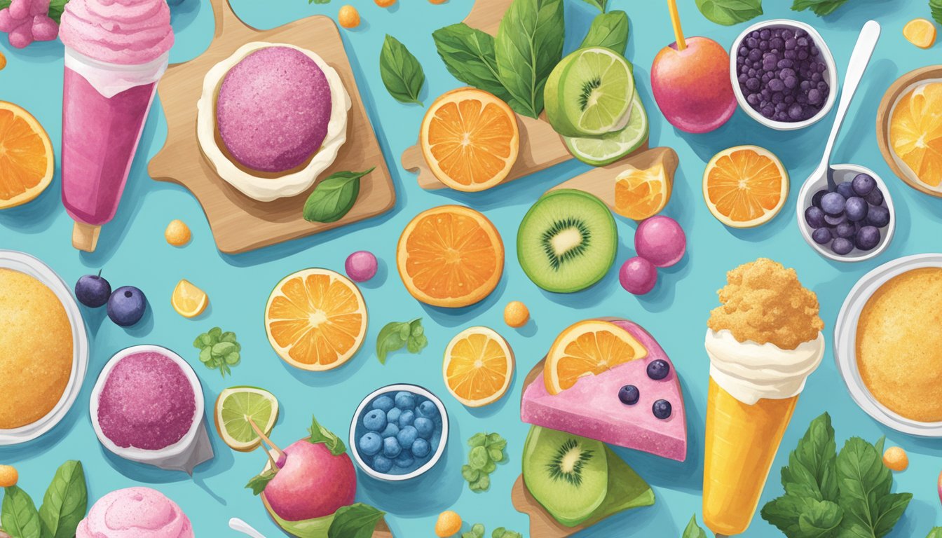 A colorful array of superfood ingredients and delicious frozen treats displayed on a table at an ice cream social event