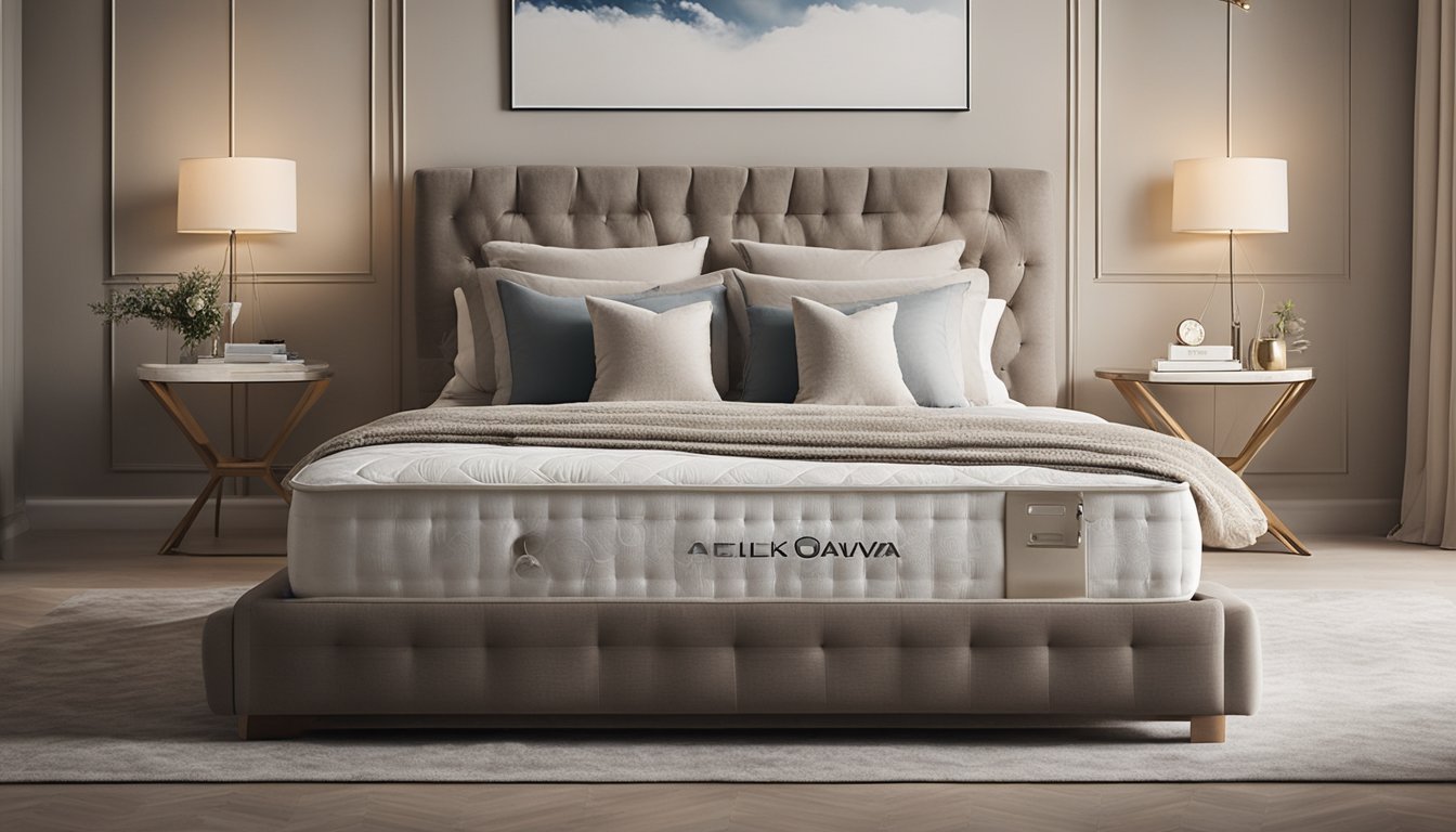 A cozy bedroom with a Saatva Classic mattress, adorned with luxurious bedding and soft pillows, creating a serene and comfortable sleep environment