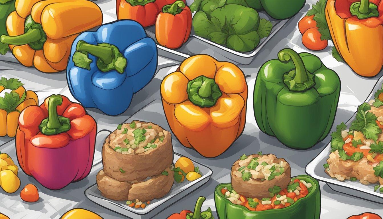 A colorful array of stuffed bell peppers filled with turkey, surrounded by 10 meal plans, each tailored to meet changing diabetic needs