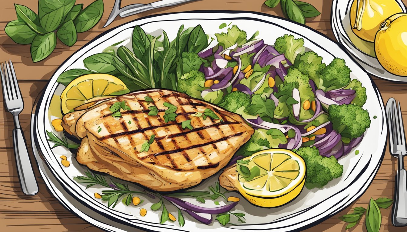 A plate of grilled lemon herb chicken surrounded by seven kidney-friendly diabetic meal plans