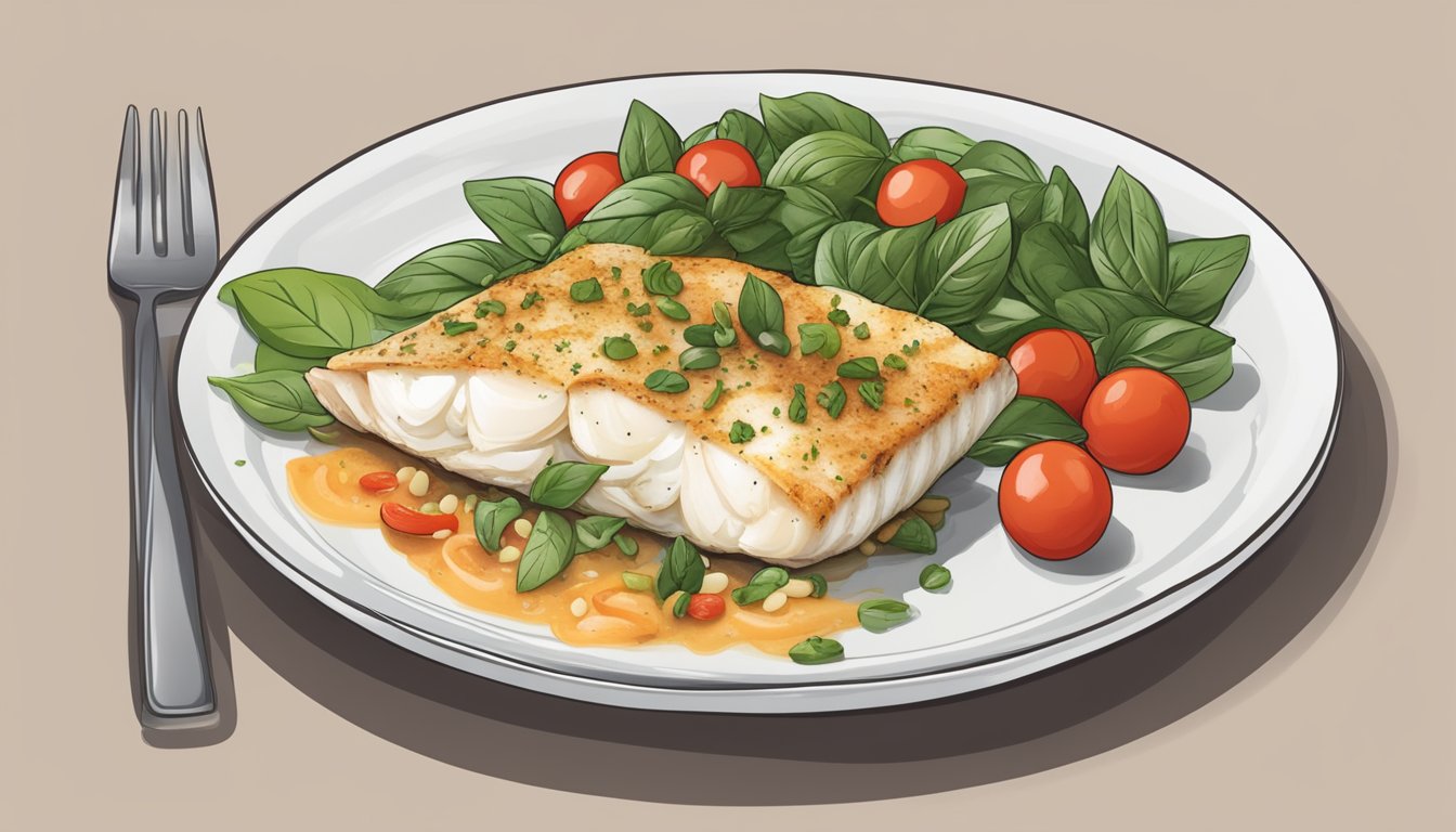 A plate of baked cod with tomato basil, surrounded by 14 high-protein diabetic meal plans for muscle health