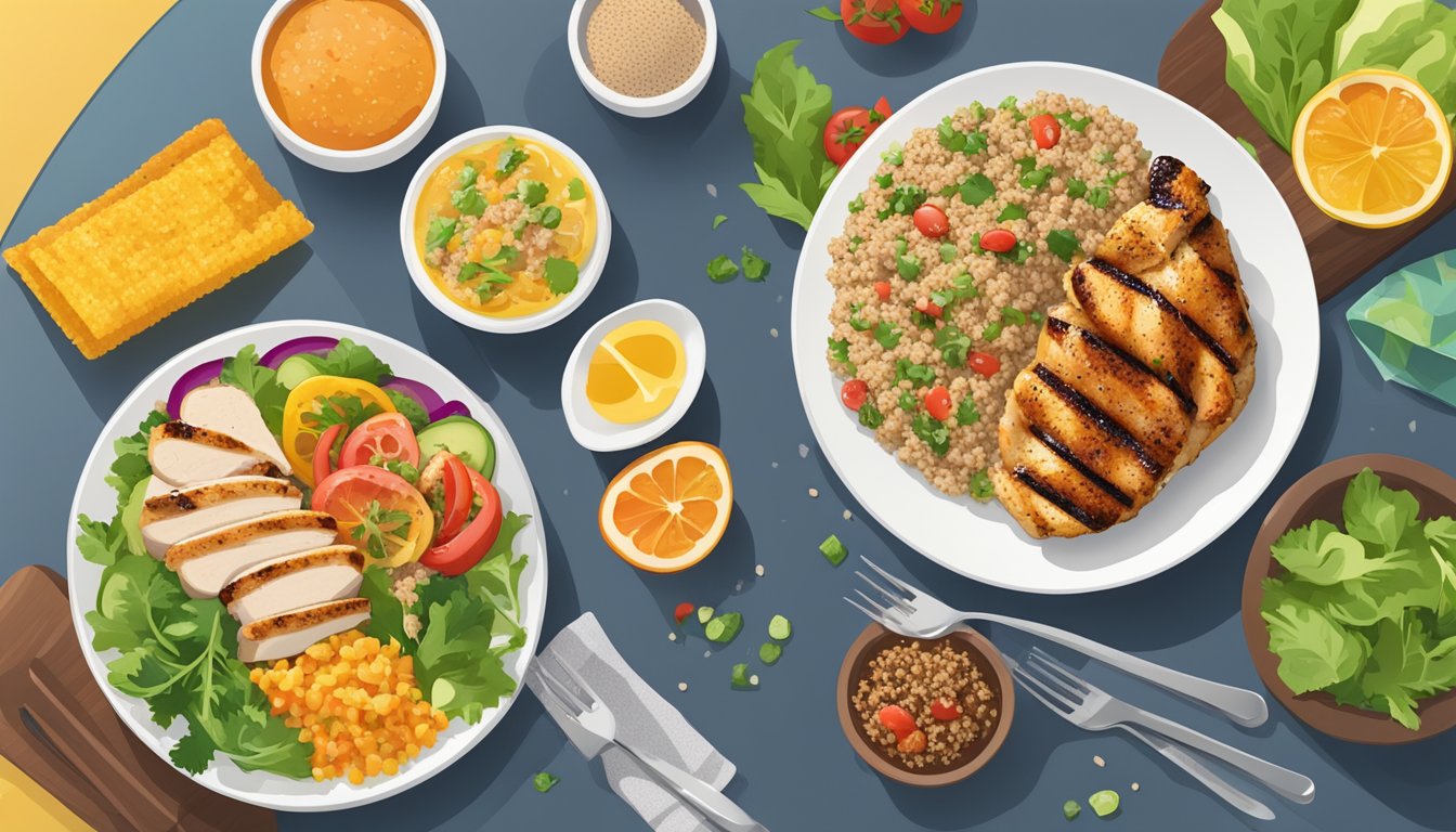 A colorful plate with grilled chicken, quinoa salad, and child-friendly diabetic meal plans