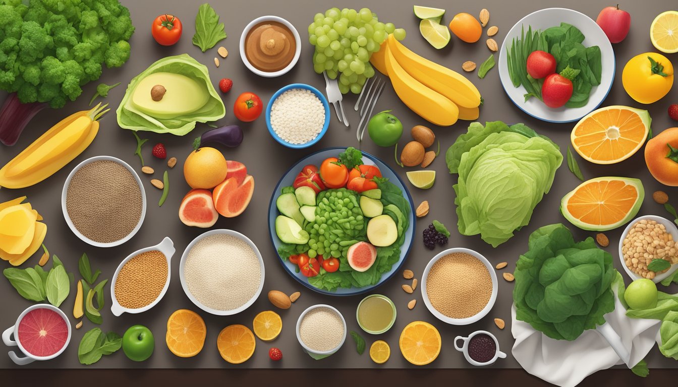 A colorful array of balanced meals, including fruits, vegetables, lean proteins, and whole grains, laid out on a kitchen table