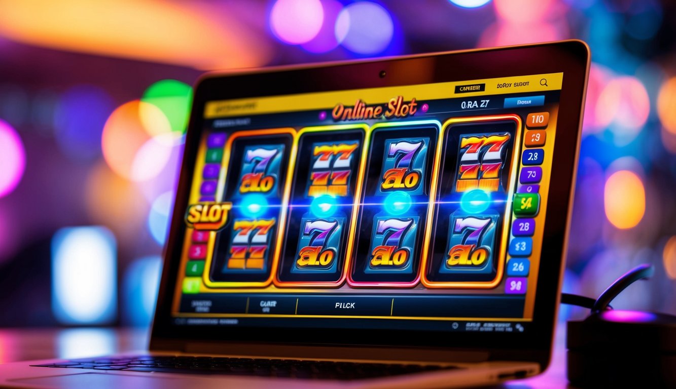 Mesin slot online yang cerah dan modern dengan grafik berwarna-warni dan lampu berkedip